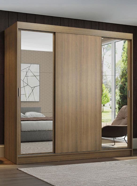 Closet Madesa Reno 3 Puertas Corredizas con 2 Espejos Marron Cafe
