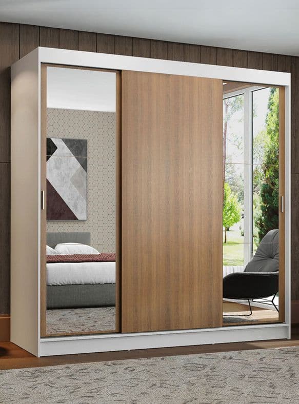 Closet Madesa Reno 3 Puertas con 2 Espejos Blanco/Marron Cafe