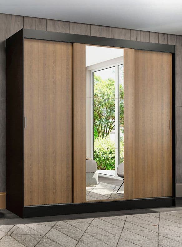 Closet Madesa Reno 3 Puertas con 1 Espejo Negro/Marron Cafe