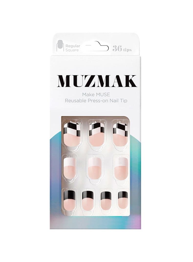 MUZMAK - Unas Press On Checkerboard Wave Regular Square 36 U.