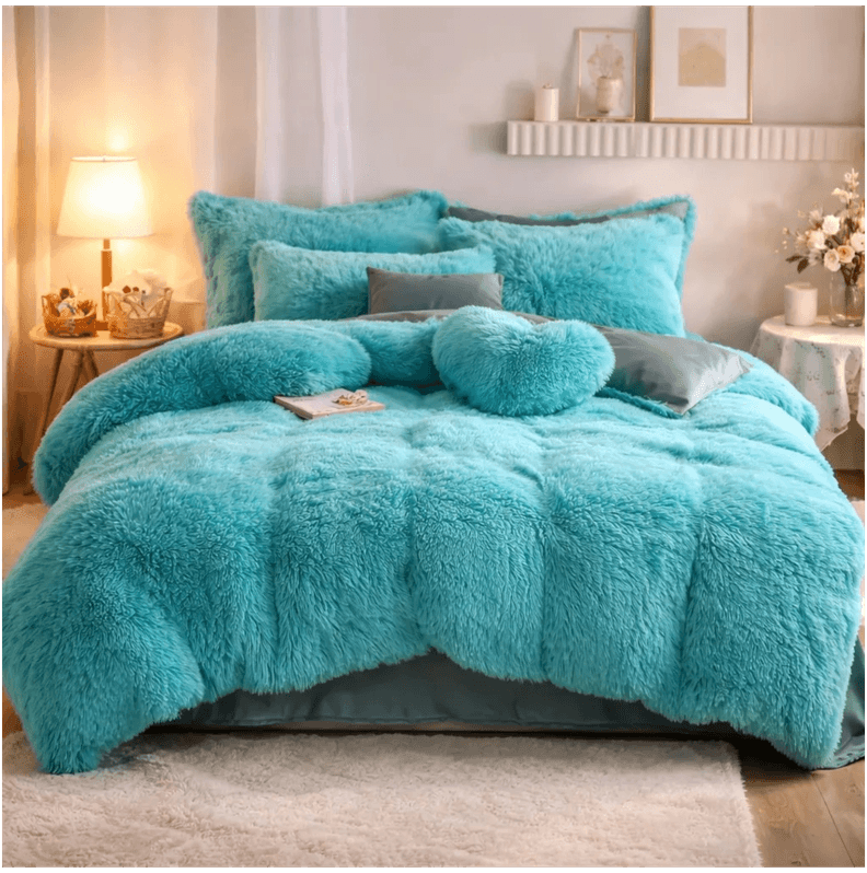 Cobertor Invierno Con Chiporro Celeste 2plazas+fundas Alm+funda Coji