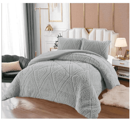 Plumon Gris 2 Plazas Diseno Trenzado, Polar + 2 Fundas Polar