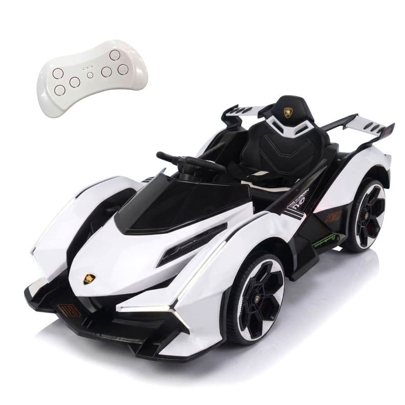 Auto Electrico para Ninos Con Control Remoto Luces y Sonido Blanco