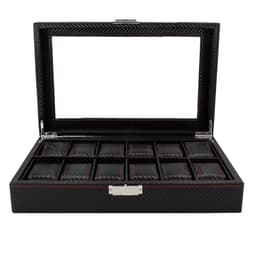 Caja Estuche Organizador de 12 Relojes Bordado Elegante Negro Mate
