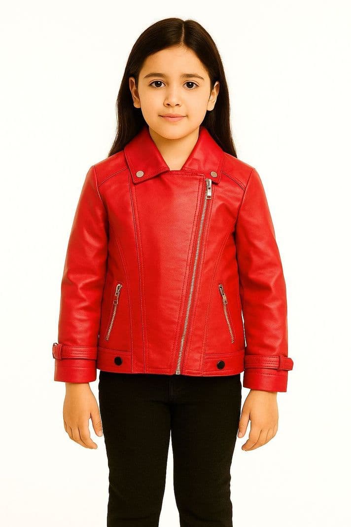 Chaquetas Ecocuero Nina Estilo Motociclista Rojo 2