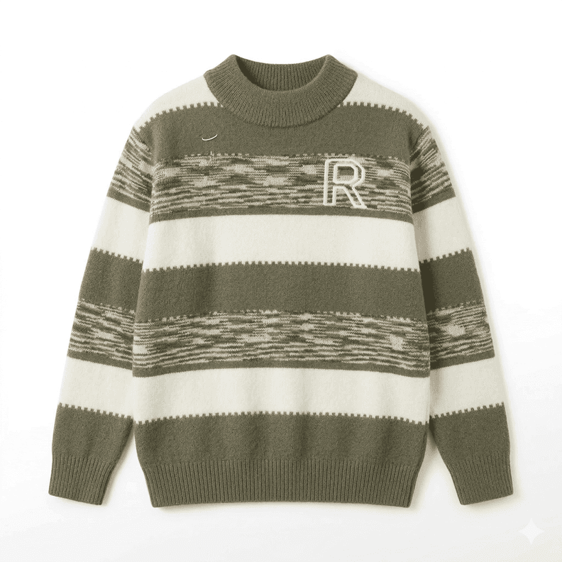 Sueter Ni o Invierno Tejido Rayado Cuello Alto Moda Infantil Verde 12