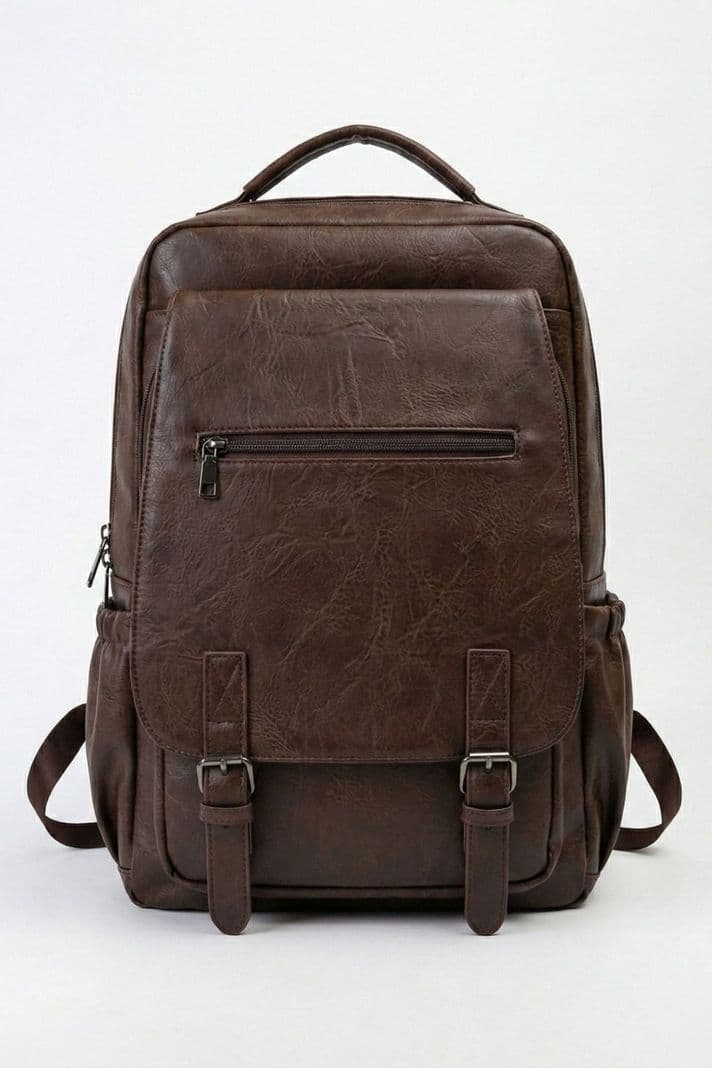 Mochila Urbana Unisex Ecocuero Vintage Puerto Usb Ares Cafe Oscuro