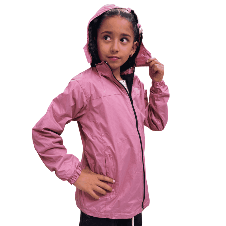 Chaqueta Cortaviento Impermeable Unisex Para Ninos Con Polar Rosado 10