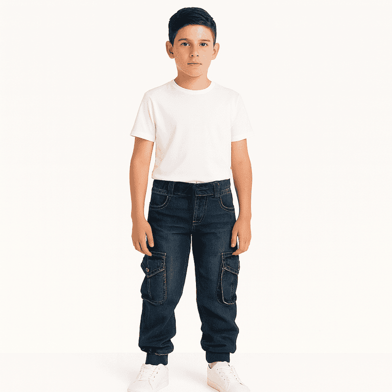 Pantalon Jogger Cargo Mezclilla Nino Azul 6