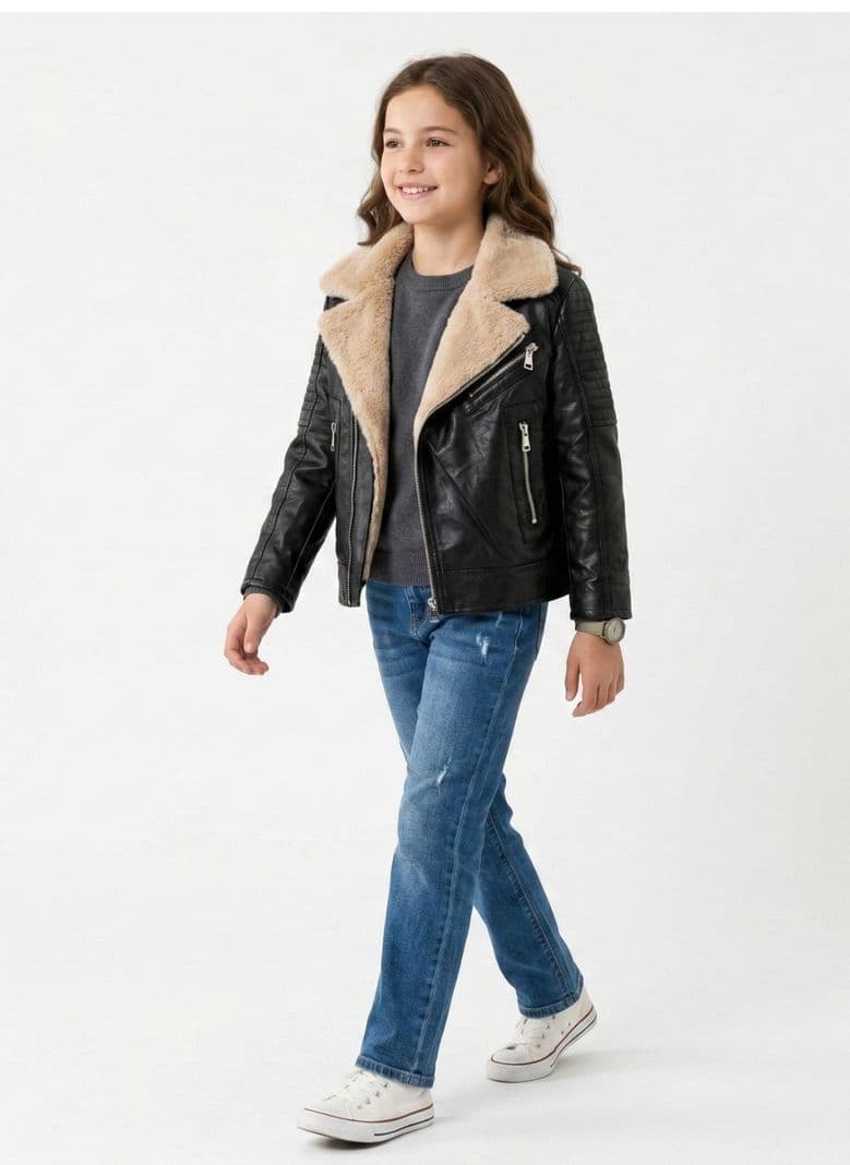 Chaquetas Aviadora de Ecocuero con Polar para Ninos Negro 12