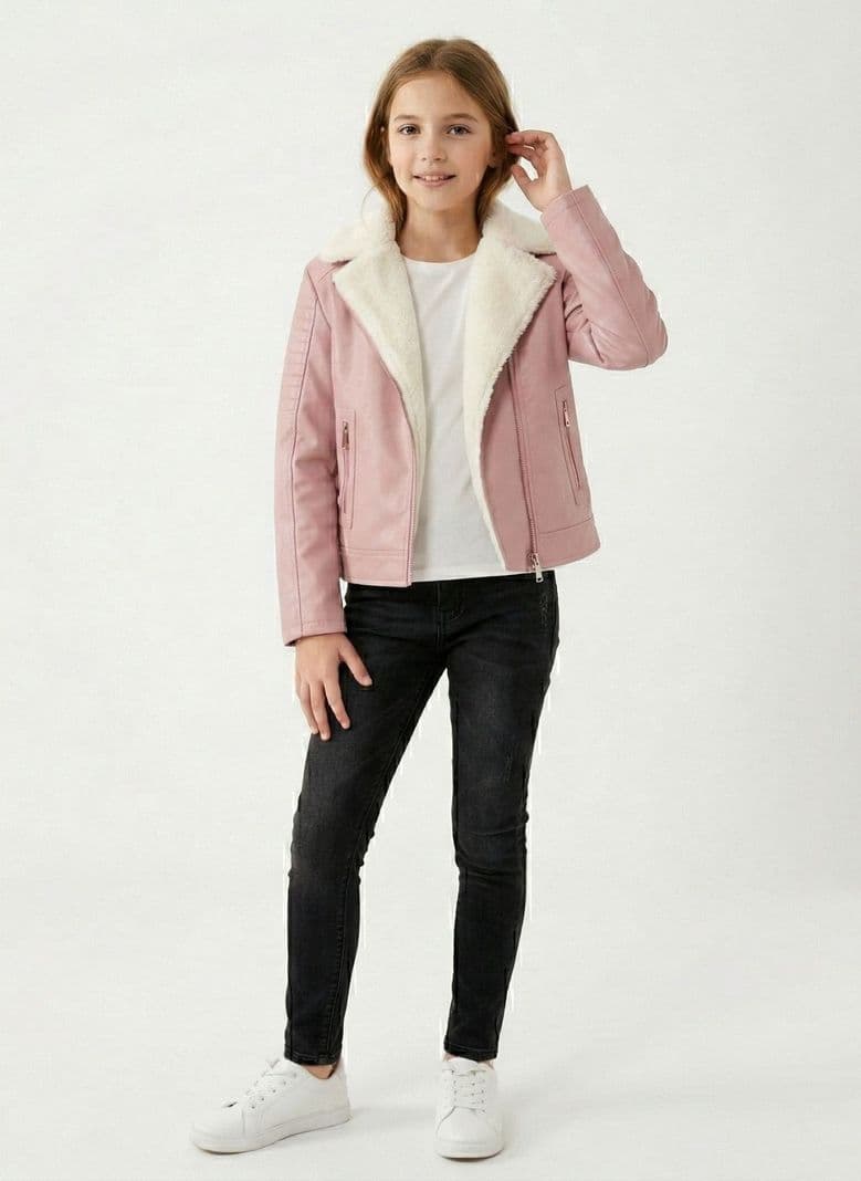Chaquetas Aviadora de Ecocuero con Polar para Ninos Rosado 4