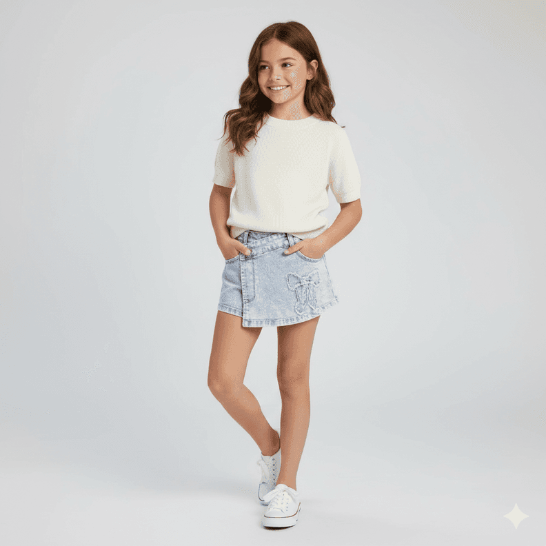 Falda Short Ni a Jeans Claro Ideal Verano 4