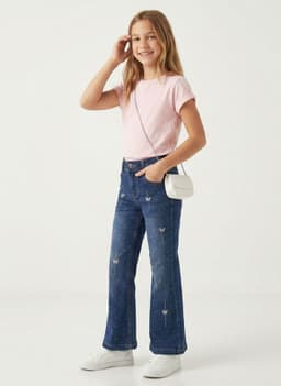 Pantal n Mezclilla Ni a Corte Flare Con Brillantes Chic Azul 6