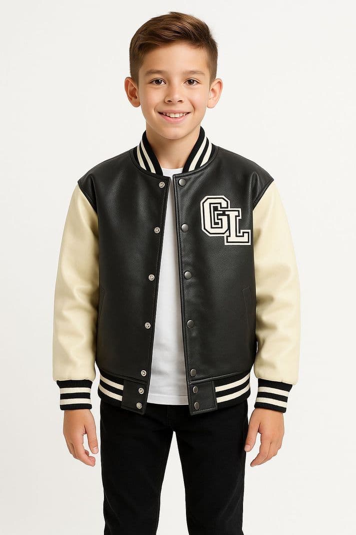 Chaqueta Boomber Varsity Para Ninos Negro 6