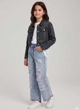 Chaqueta Jeans Con Brillo Ni a Mezclilla Strass Corta Negro 10