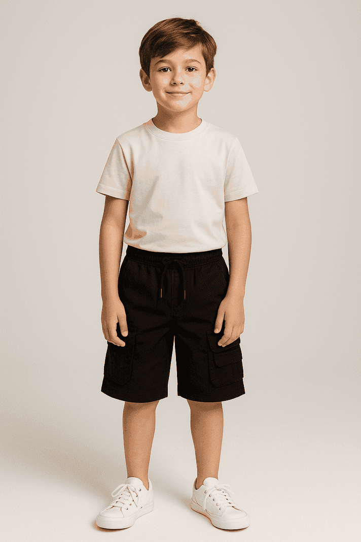 Bermuda Short Casual Cargo Ninos Moda Urbana Negro 14