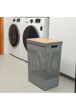 Cesta de Ropa Grid Con Tapa De Bambu 49 L Negro