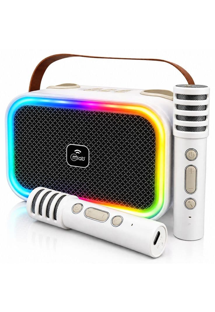 Parlante Karaoke de Ninos + 2 Microfonos Inalambricos Blanco My Lil Dual Voice RGB