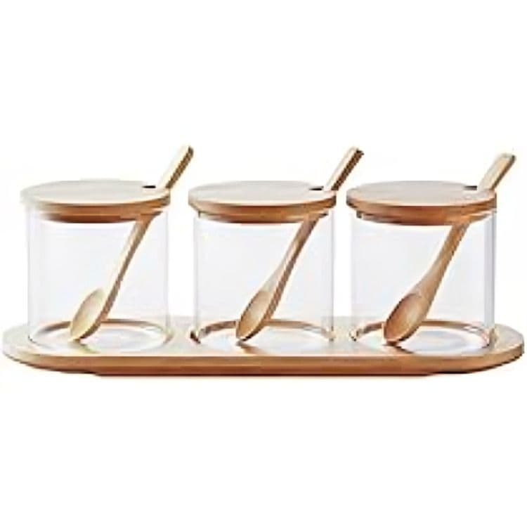 Set 3 Frascos Canister Bamboo Bandeja Vidrio 300 Ml Glasso