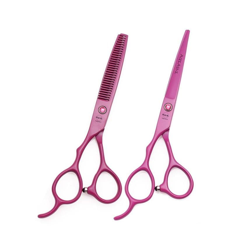 Set De Tijeras Peluquero Para Zurdos - Profesional - color Fucsia