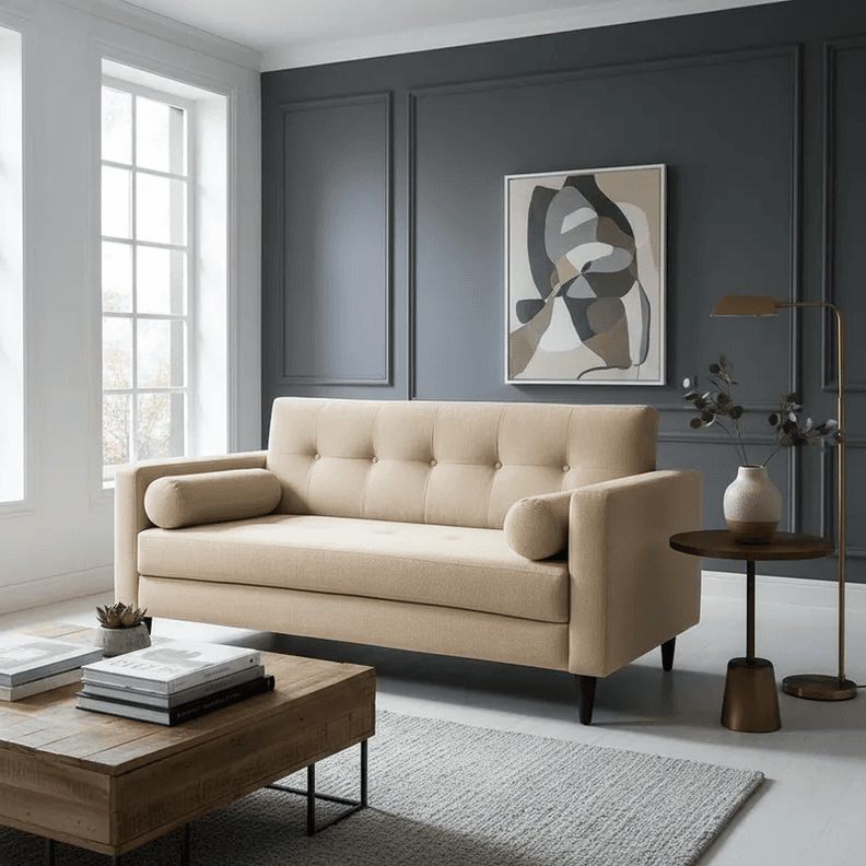 Sofa 3 cuerpos Retro Tela Hidrorrepelente Beige 160 CM