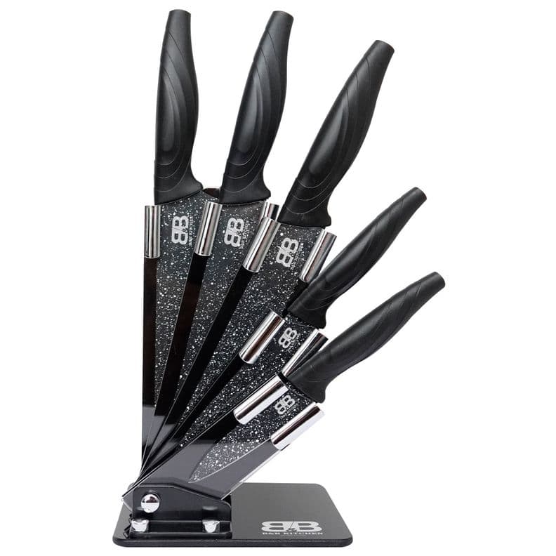 Set de cuchillos 6 piezass incluye soporte Negro Mate