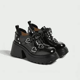 Botin Zapato Plataforma Charol Negro Hebillas Corazon Chunky Sole Gotico 36