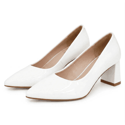 Zapatos Tacones Mujer Taco Ancho Charol Blanco 39