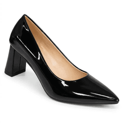 Zapatos Tacones Mujer Taco Ancho Charol Negro 35
