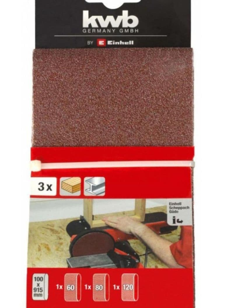 Set 3 Bandas Abrasivas 100x915mm (1xg60; 1xg80; 1xg120) Kwb Rojo 1 Kg