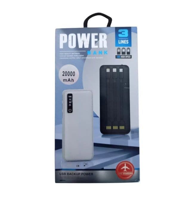 Cargador Portatil 20000mAh 3 Puertos USB Pantalla LED Cables Incluido