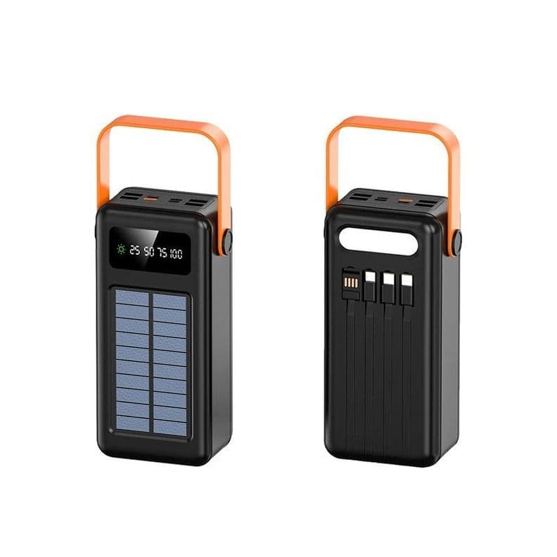 Bateria Portatil Power Bank Solar 40000mAh Cables Integrados Luz LED Negro