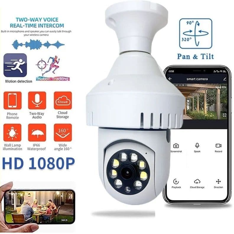Camara IP 360 Ampolleta motorizada Full HD Detector de Humo Alarma
