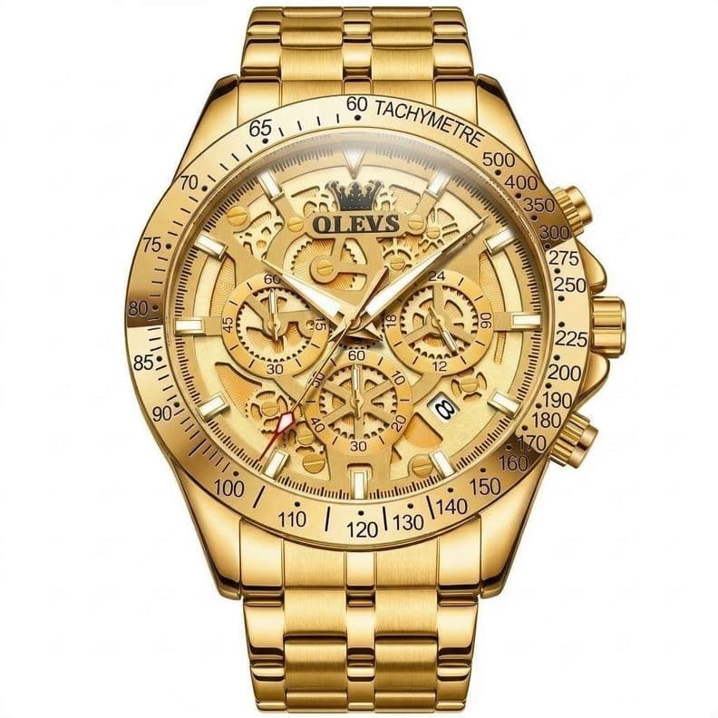 Reloj de Pulsera para Hombre Clasico de Lujo Acero Inoxidable Dorado