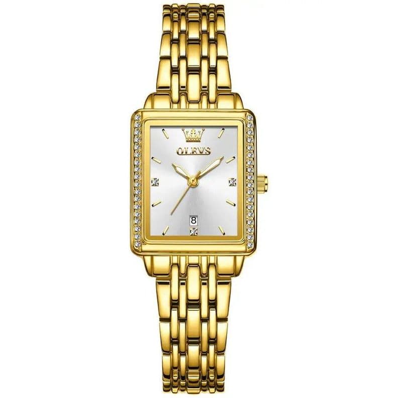 Reloj de Mujer Elegante Rectangular de Acero Inoxidable Dorado Metalico