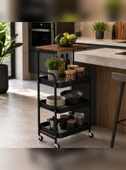 Organizador De Cocina Frutero Tipo Buffet Madera 4 Niveles Negro