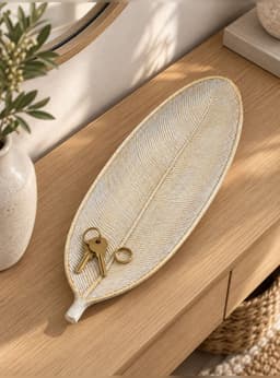 Bandeja Decorativa Forma Hoja Estilo Moderno Organico 40 cm Blanco