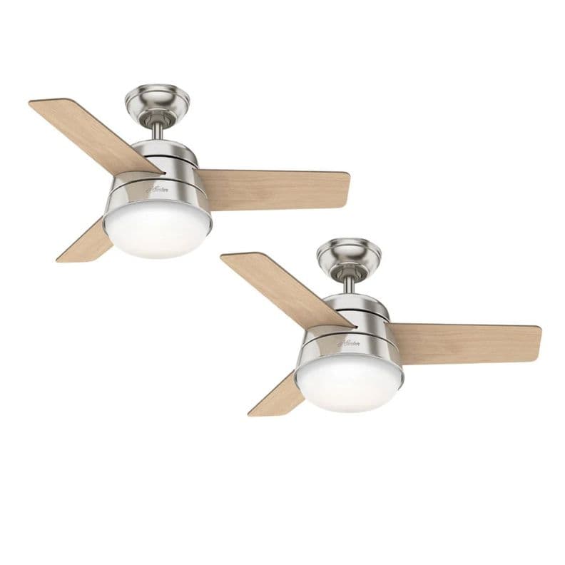Pack 2 Ventilador Techo Hunter Finley 36 Silencioso Niquel Nogal