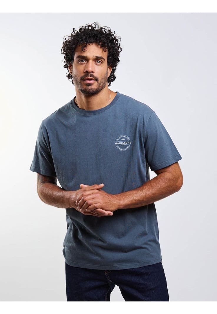 Polera MC Made Riders Azul Hombre Maui And Sons Gris XXL