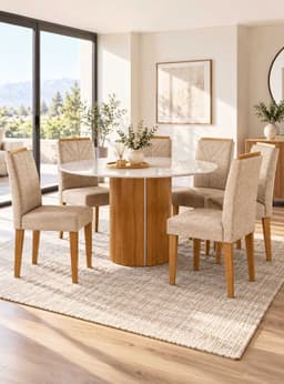 Juego de comedor redondo 6 sillas Serena Vidrio 1 35 Beige