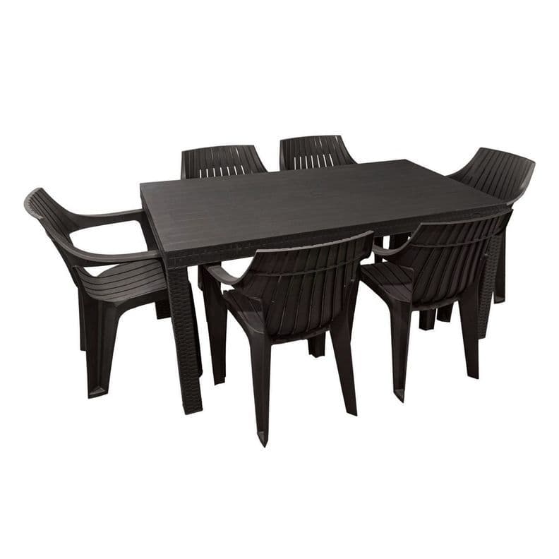 Juego de Comedor Terraza Macao Chocolate 155x90 cm 6 Sillas Cafe
