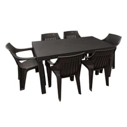 Juego de Comedor Terraza Macao Chocolate 155x90 cm 6 Sillas Cafe