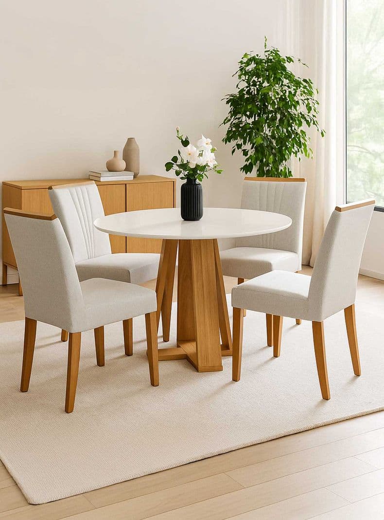 Juego de Comedor Montreal 100x100 cm Vidrio 4 Sillas Beige Caramelo