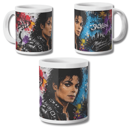 Taza Michael Jackson Bad Mural Color Tazon 325ml Blanco