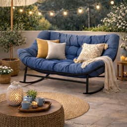 Sillon Mecedor Sillamecedora Sitial Dos Cuerpo Jardin Living Azul Liso Negro