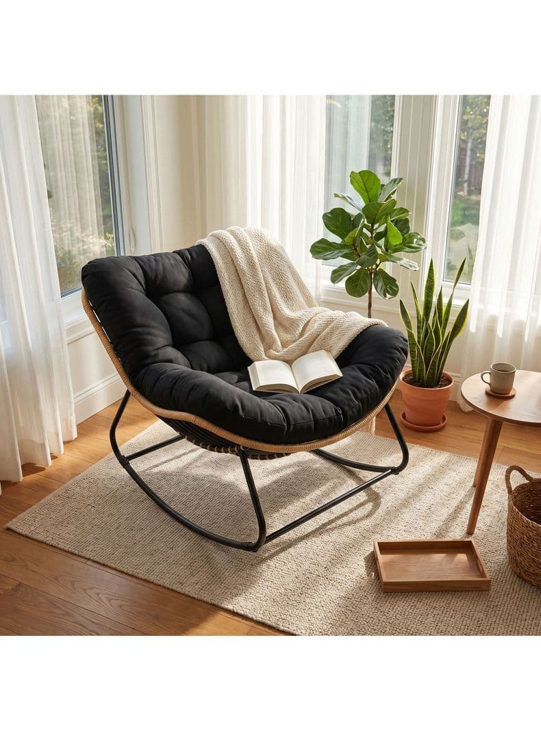Sillon Mecedor Silla Mecedora Sitial Moderna Talla Xl Negro Liso