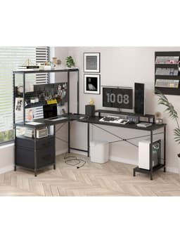 Escritorio Homeoffice Esquinero Convertible Con Estanteria Negro