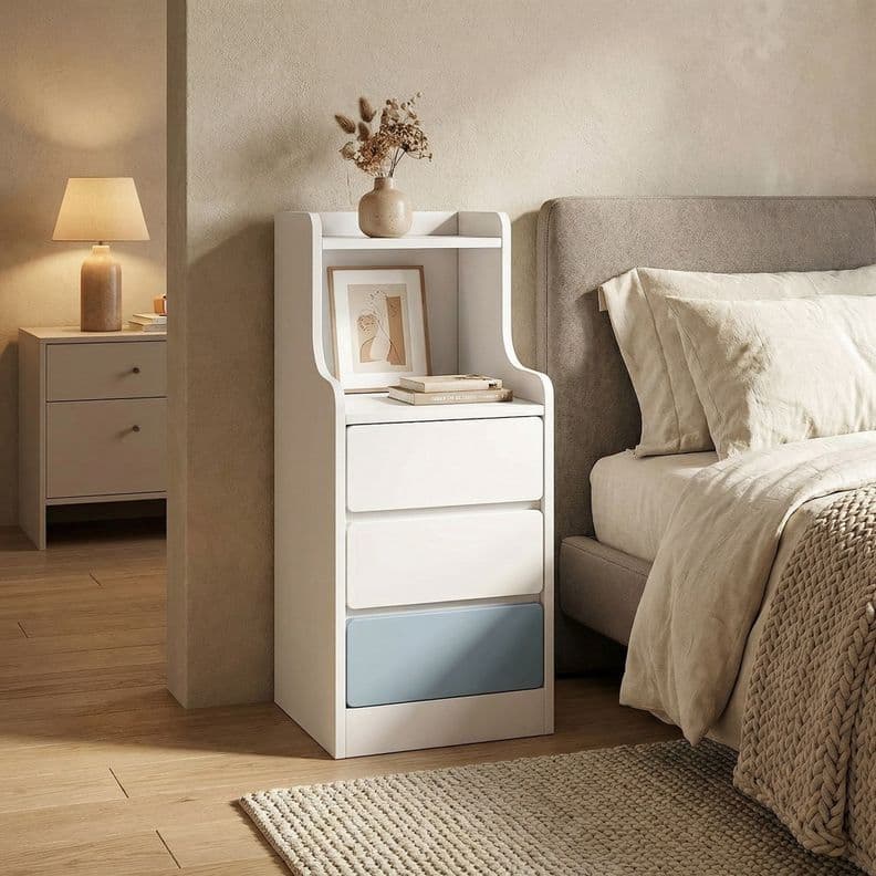 Velador Angosto Con Cajones Tricolor Homer Design 25*34*87cm 30x34x87cm Blanco