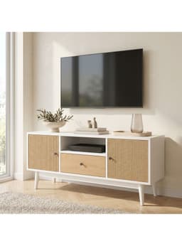 Rack Tv 140x40x48cm 1 Tiras 2 Puerta Melamina Tejido Eeuu Blanco