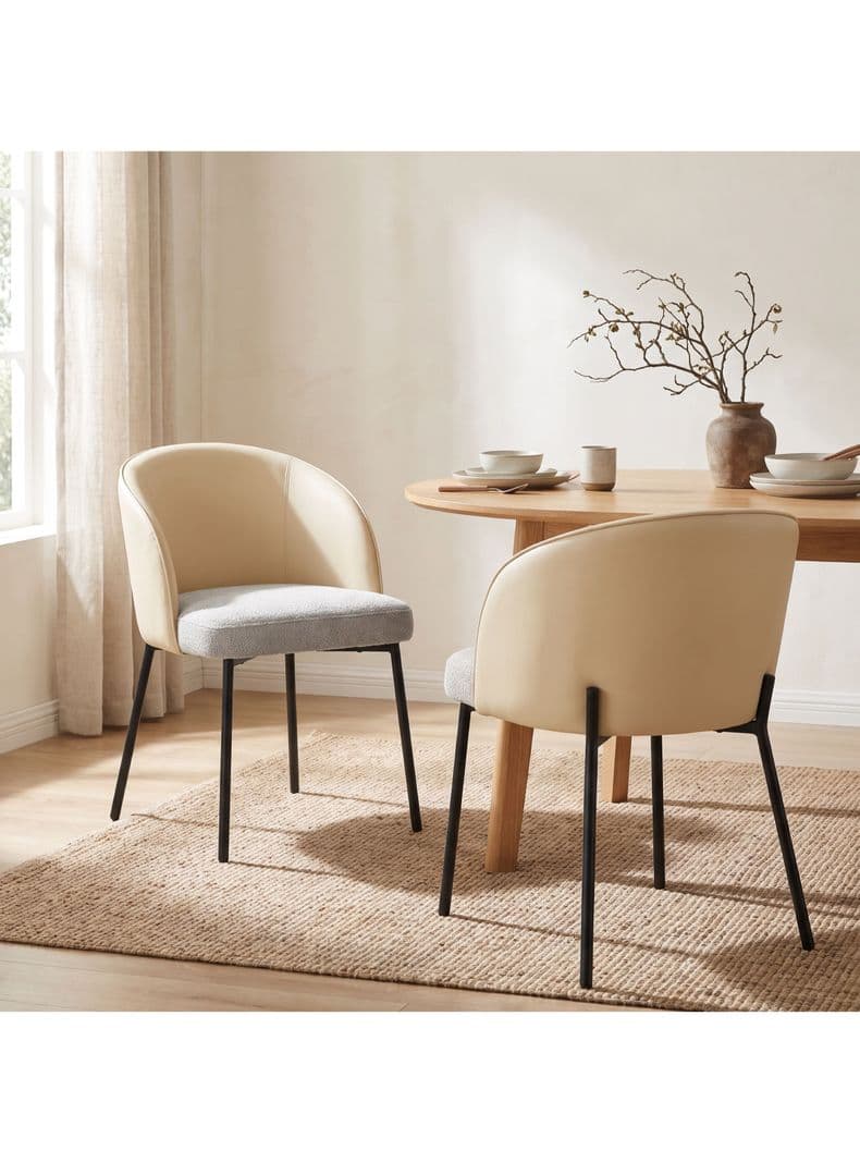 Juego De 2 Sillas Isadora Comedor Tela Pu Con Patas De Acero Beige Set